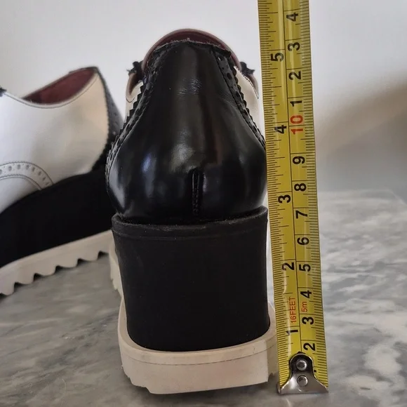 Sixtyseven Platform Wing Tipped Leather Oxford Pointed Toe, Black White Size 9 - Picture 8 of 12